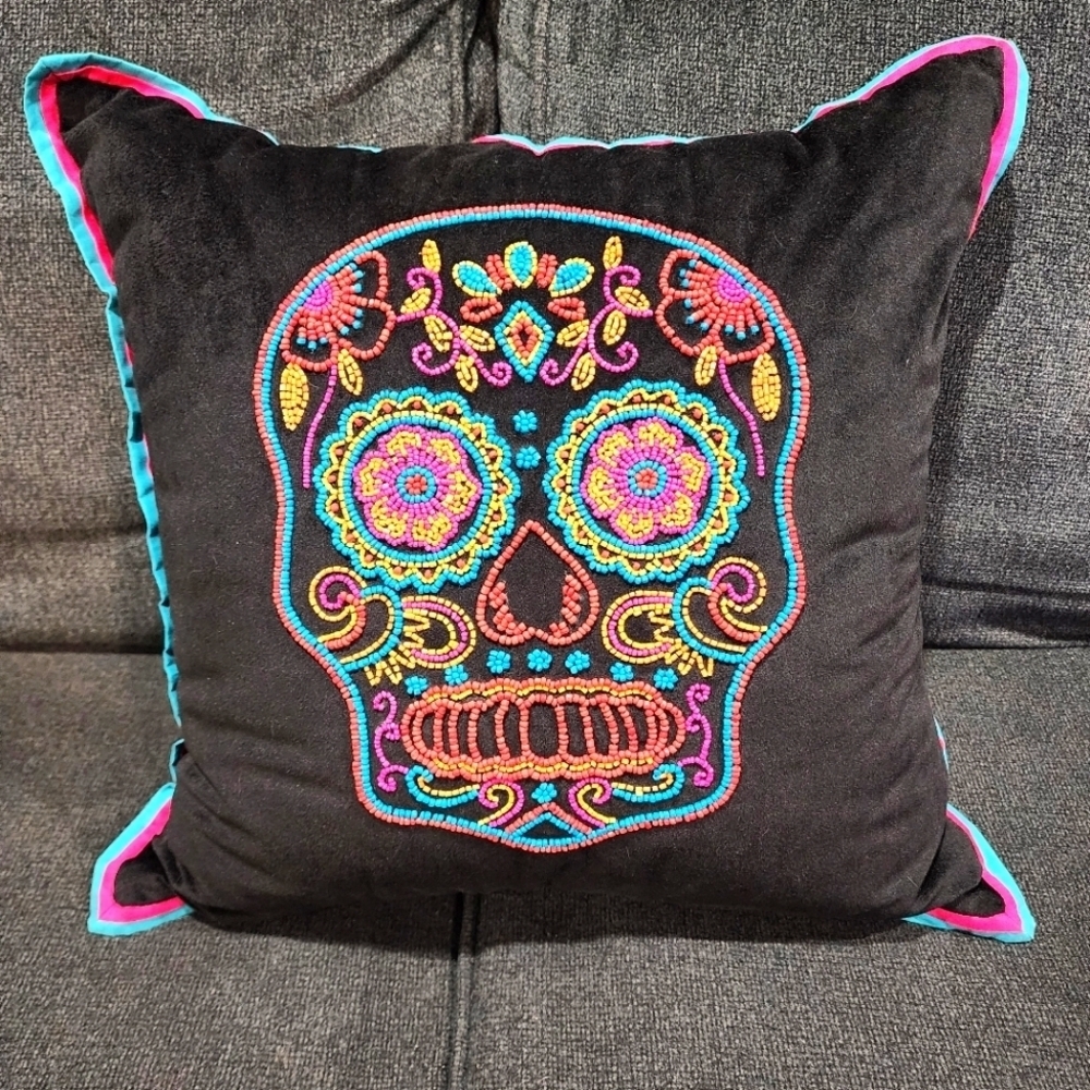 Magaschoni Home SugarSkull Colorful Beaded Pillow